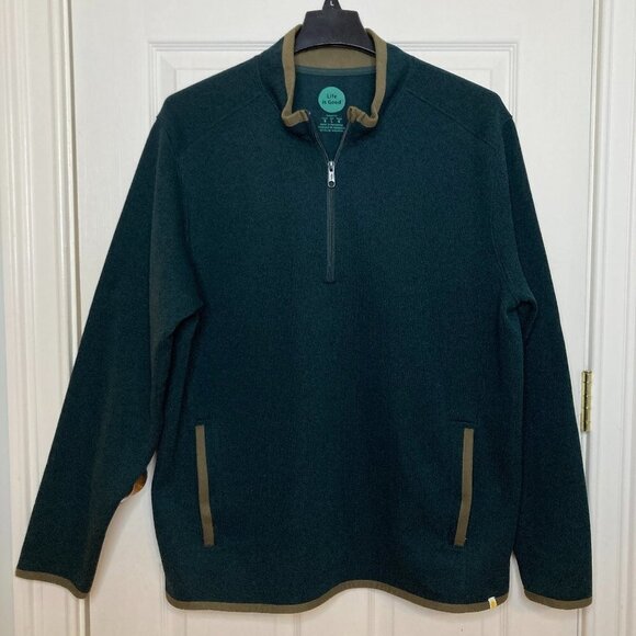 Life is Good Forest Green Relaxed Fit 1/4 Zip Fleece Sweater Jacket Size Large - Picture 1 of 8